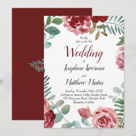 Burgundy Floral Watercolor Wedding Einladung
