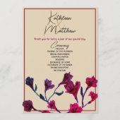 Burgundy Floral Watercolor Wedding Programm (Vorderseite)