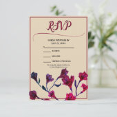 Burgundy Floral Watercolor Wedding RSVP Karte (Stehend Vorderseite)