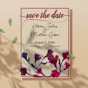 Burgundy Floral Watercolor Wedding Save The Date