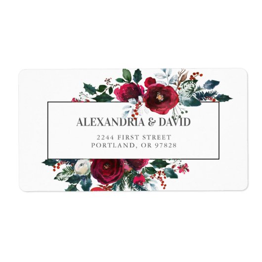 Burgundy Floral Wedding Address Labels (Vorne)