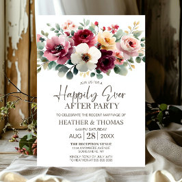 Burgundy Floral Wedding After Party Einladung