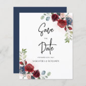 Burgundy Floral Wedding Budget Save the Date (Vorne/Hinten)