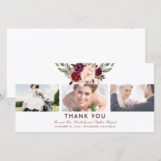 Burgundy Floral Wedding Danke Foto (Vorne/Hinten)