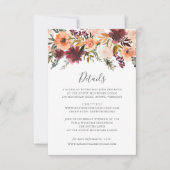Burgundy Floral Wedding Details Card Einladung (Vorderseite)
