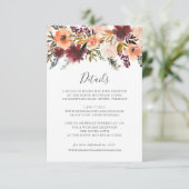 Burgundy Floral Wedding Details Card Einladung (Stehend Vorderseite)