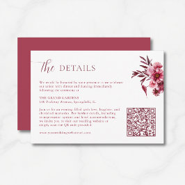 Burgundy Floral Wedding Details Card QR Code Begleitkarte