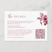 Burgundy Floral Wedding Details Card QR Code Begleitkarte (Vorderseite)