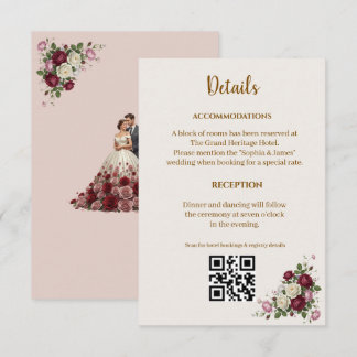  Burgundy Floral Wedding Details Enclosure Card Begleitkarte