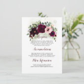Burgundy Floral Wedding Details Gast Begleitkarte (Stehend Vorderseite)