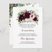 Burgundy Floral Wedding Details Gast Begleitkarte (Vorne/Hinten)