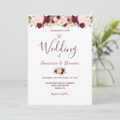 Burgundy Floral Wedding Einladung (Stehend Vorderseite)