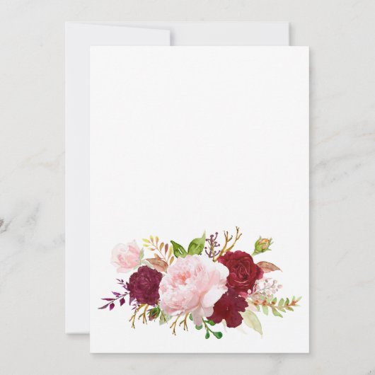 Burgundy Floral Wedding Einladung (Rückseite)