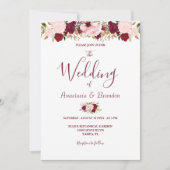 Burgundy Floral Wedding Einladung (Vorderseite)