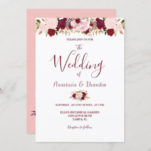 Burgundy Floral Wedding Einladung