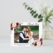 Burgundy Floral Wedding Foto Vielen Dank Postkarte (Stehend Vorderseite)