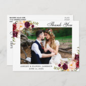 Burgundy Floral Wedding Foto Vielen Dank Postkarte (Vorne/Hinten)