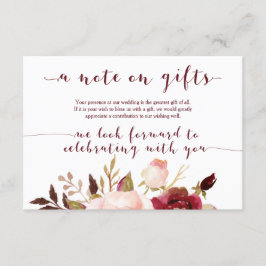 Burgundy Floral Wedding Gifts Card Begleitkarte