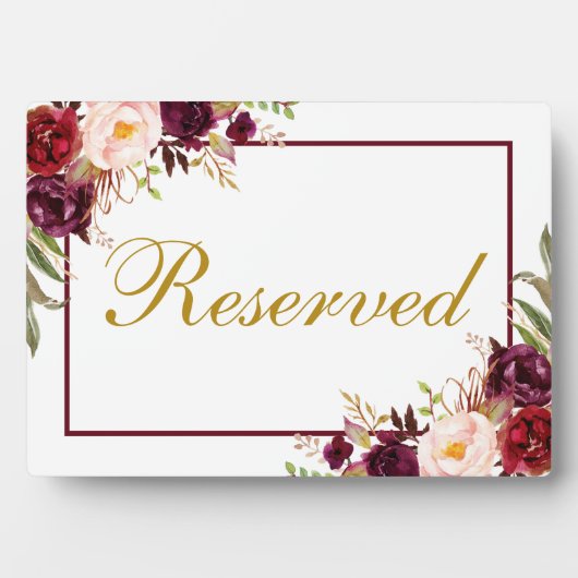 Burgundy Floral Wedding Gold Reservierte 12x18 Fotoplatte (Vorderseite)