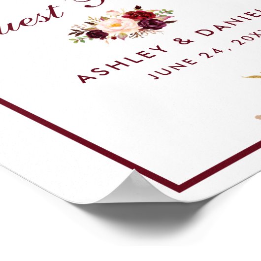 Burgundy Floral Wedding Guest Book Poster (Ecke)