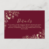 Burgundy Floral Wedding Information Card Begleitkarte (Vorderseite)