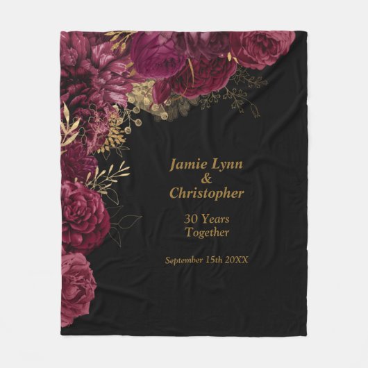 Burgundy Floral Wedding Jubiläum Fleece Blanket (Vorderseite)
