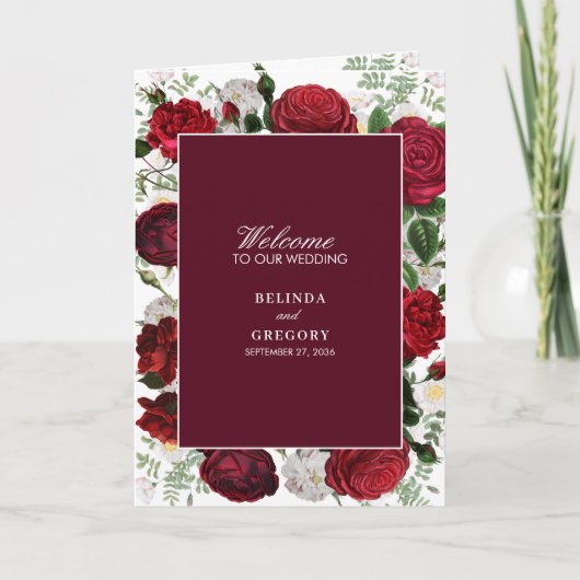 Burgundy Floral Wedding Order of Service Programm (Vorderseite)