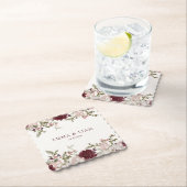Burgundy Floral Wedding Paper Coasters Untersetzer (Vor Ort)