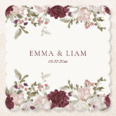 Burgundy Floral Wedding Paper Coasters Untersetzer (Vorderseite)