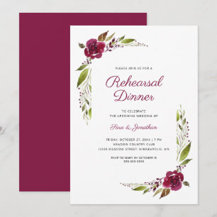 Burgundy Floral Wedding Probe Dinner Einladung