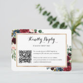 Burgundy Floral Wedding QR Code Foto RSVP Card Karte (Stehend Vorderseite)