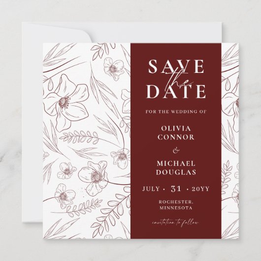 Burgundy Floral Wedding QR Code Save The Date (Vorderseite)