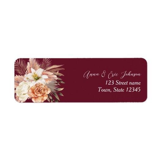 Burgundy Floral Wedding Return Label (Vorne)