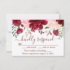 Burgundy Floral Wedding RSVP Card Dankeskarte