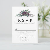 Burgundy Floral Wedding RSVP Card, Mehloptionen (Stehend Vorderseite)