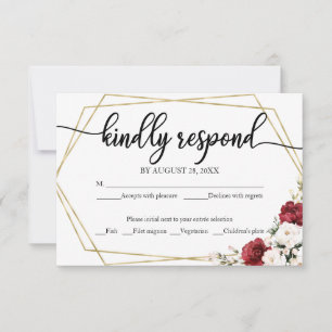 Burgundy Floral Wedding RSVP Card Umschließungskar Karte