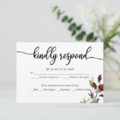 Burgundy Floral Wedding RSVP Einschließungskarten (Stehend Vorderseite)