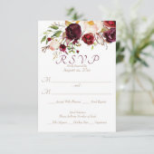 Burgundy Floral Wedding RSVP Karte (Stehend Vorderseite)