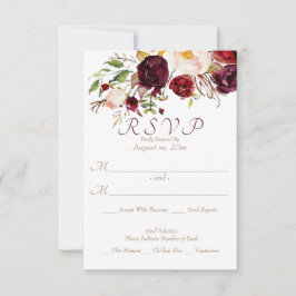 Burgundy Floral Wedding RSVP Karte