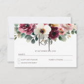 Burgundy Floral Wedding RSVP Karte (Vorderseite)