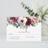 Burgundy Floral Wedding RSVP Karte (Stehend Vorderseite)