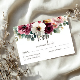 Burgundy Floral Wedding RSVP Karte