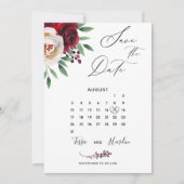 Burgundy Floral Wedding Save the Date Card (Vorderseite)