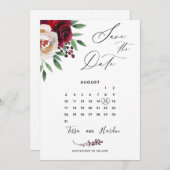 Burgundy Floral Wedding Save the Date Card (Vorne/Hinten)