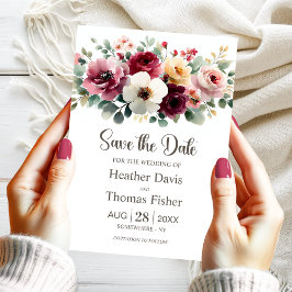 Burgundy Floral Wedding Save the Date Einladung