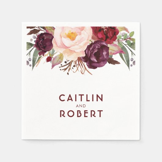 Burgundy Floral Wedding Serviette (Vorderseite)