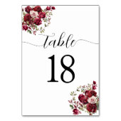 Burgundy Floral Wedding Tischnummer (Rückseite)