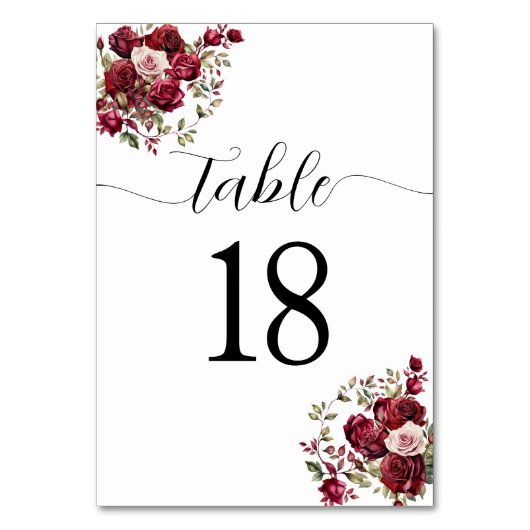 Burgundy Floral Wedding Tischnummer (Vorderseite)