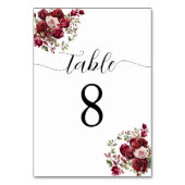 Burgundy Floral Wedding Tischnummer (Rückseite)