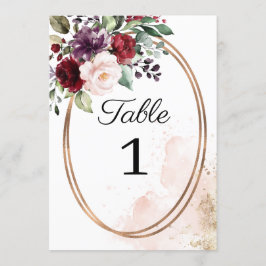 Burgundy Floral Wedding Tischnummer